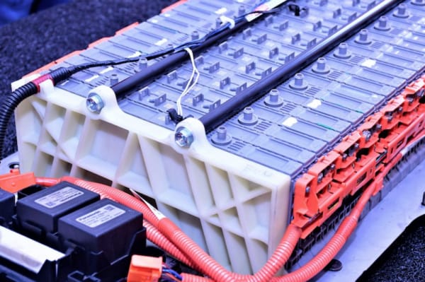 Hybrid battery assembly being inspected